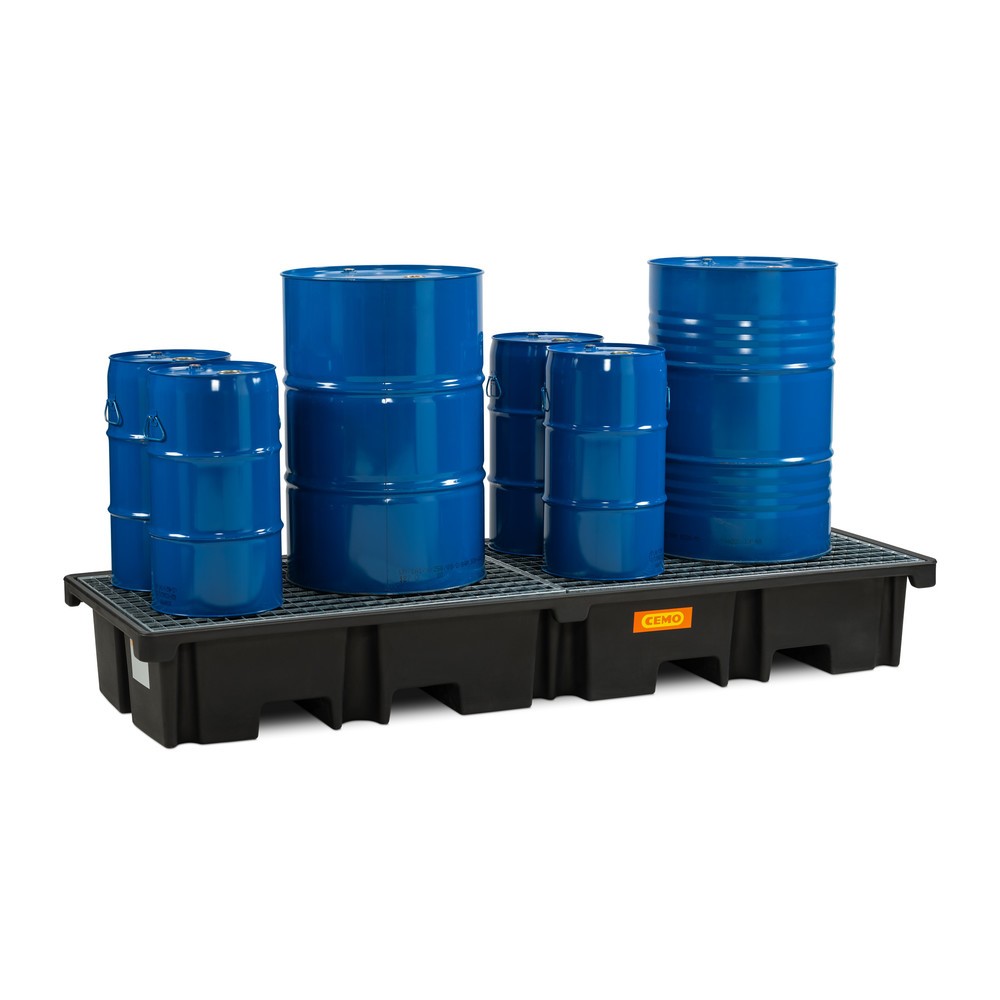 Produktabbildung Nr. 2: CEMO Palettenauffangwanne 425/4e, für 2 Paletten 1.200 x 800 mm längs, Auffangvolumen 425 l, inkl. Stahl-Gitterrost