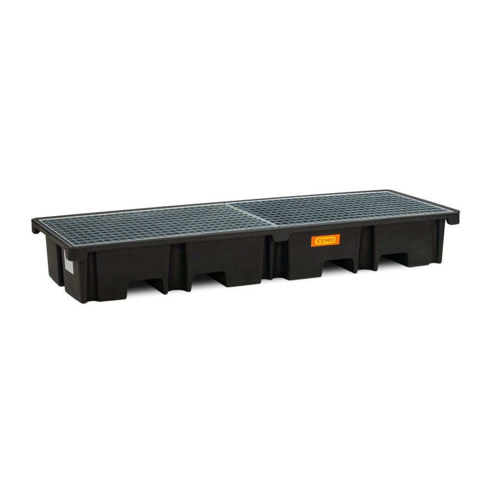 Produktabbildung Nr. 1: CEMO Palettenauffangwanne 425/4e, für 2 Paletten 1.200 x 800 mm längs, Auffangvolumen 425 l, inkl. Stahl-Gitterrost