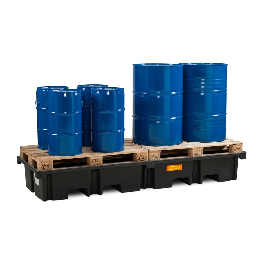 Produktabbildung Nr. 2: CEMO Palettenauffangwanne 425/4e, für 2 Paletten 1.200 x 800 mm längs, Auffangvolumen 425 l, ohne Rost