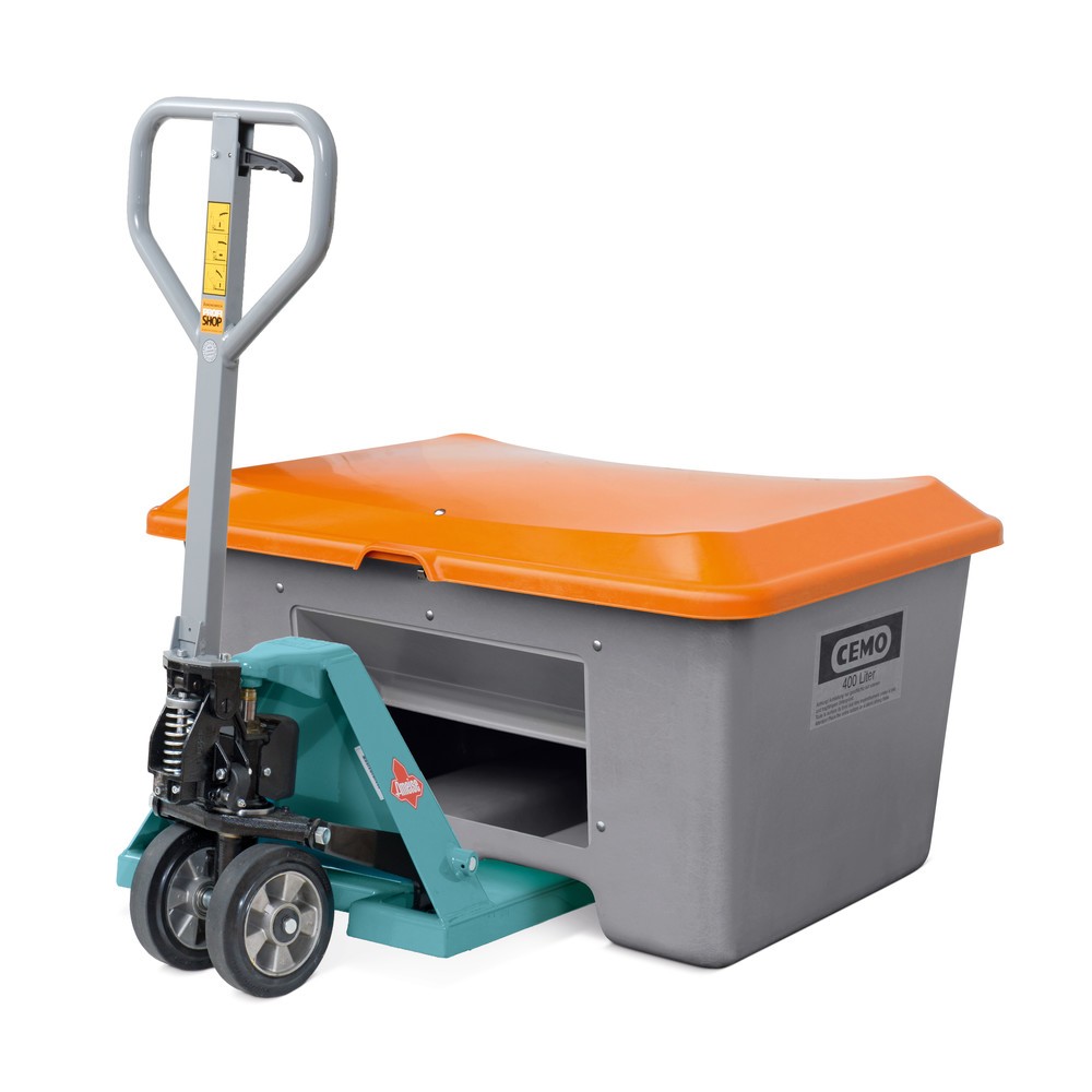 Produktabbildung Nr. 2: CEMO Streugutbehälter mit Entnahmeöffnung, grau/orange, 200 Liter, mit Staplertaschen