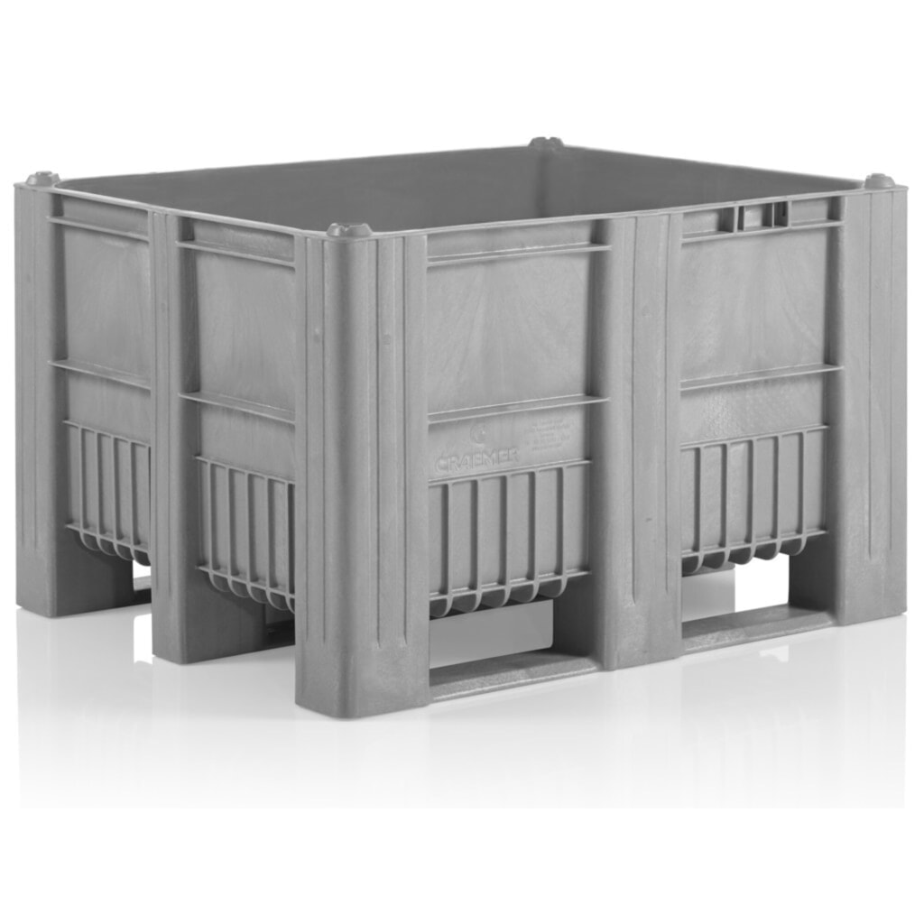Produktabbildung: CRAEMER Palettenbox, 1.200 x 1.000 x 760 mm, 3 Kufen, grau