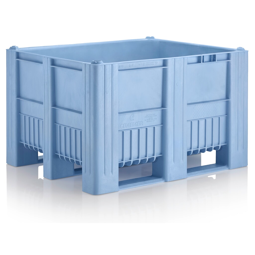 Produktabbildung: CRAEMER Palettenbox, 1.200 x 1.000 x 760 mm, 3 Kufen, blau