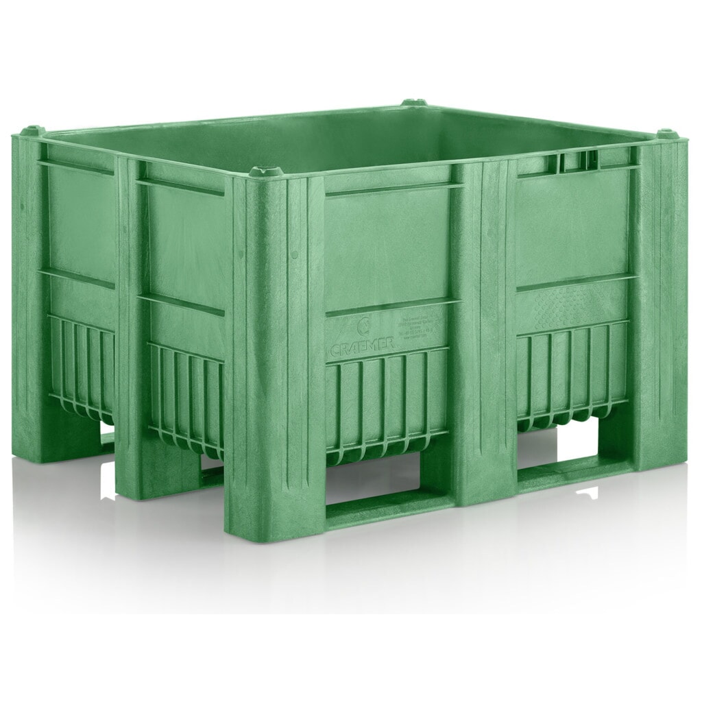 CRAEMER Palettenbox, 1.200 x 1.000 x 760 mm, 3 Kufen, grün Produktabbildung: CRAEMER Palettenbox, 1.200 x 1.000 x 760 mm, 3 Kufen, grün