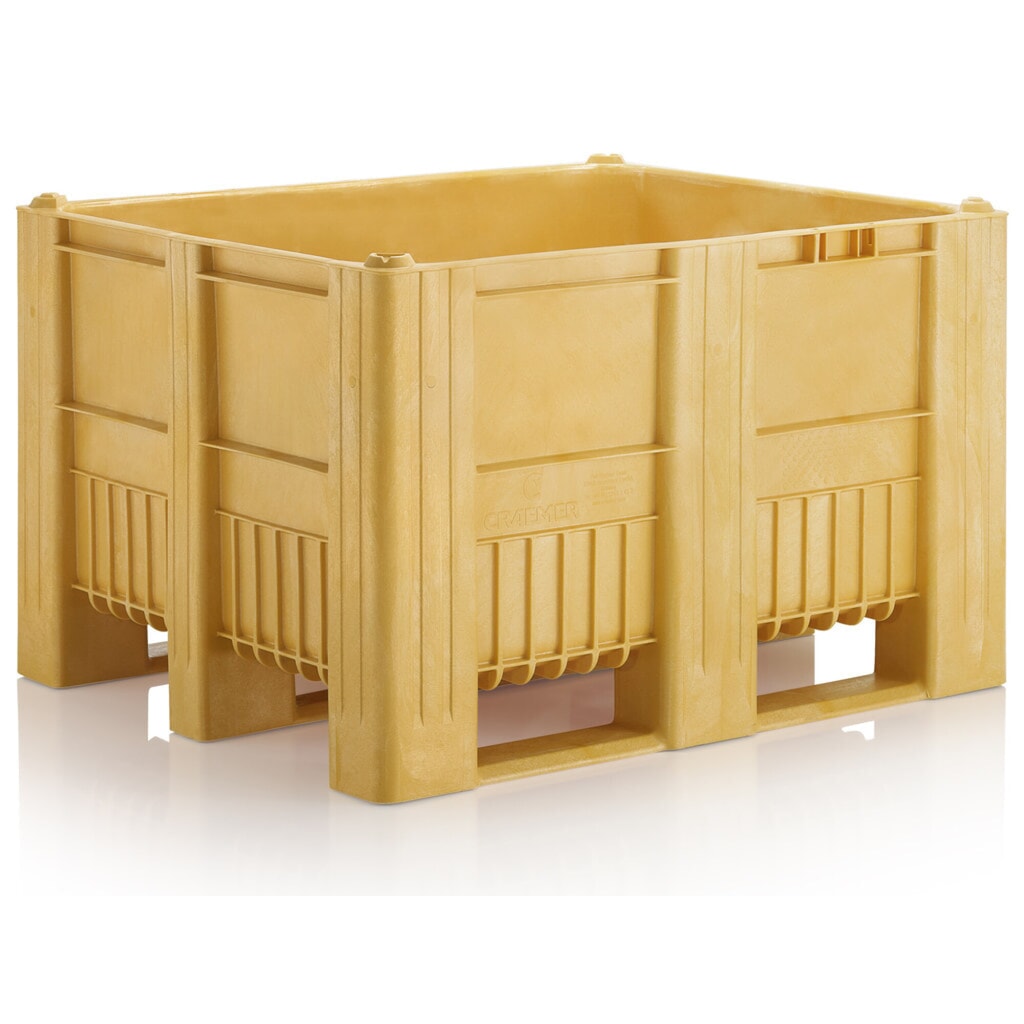 Produktabbildung: CRAEMER Palettenbox, 1.200 x 1.000 x 760 mm, 3 Kufen, gelb