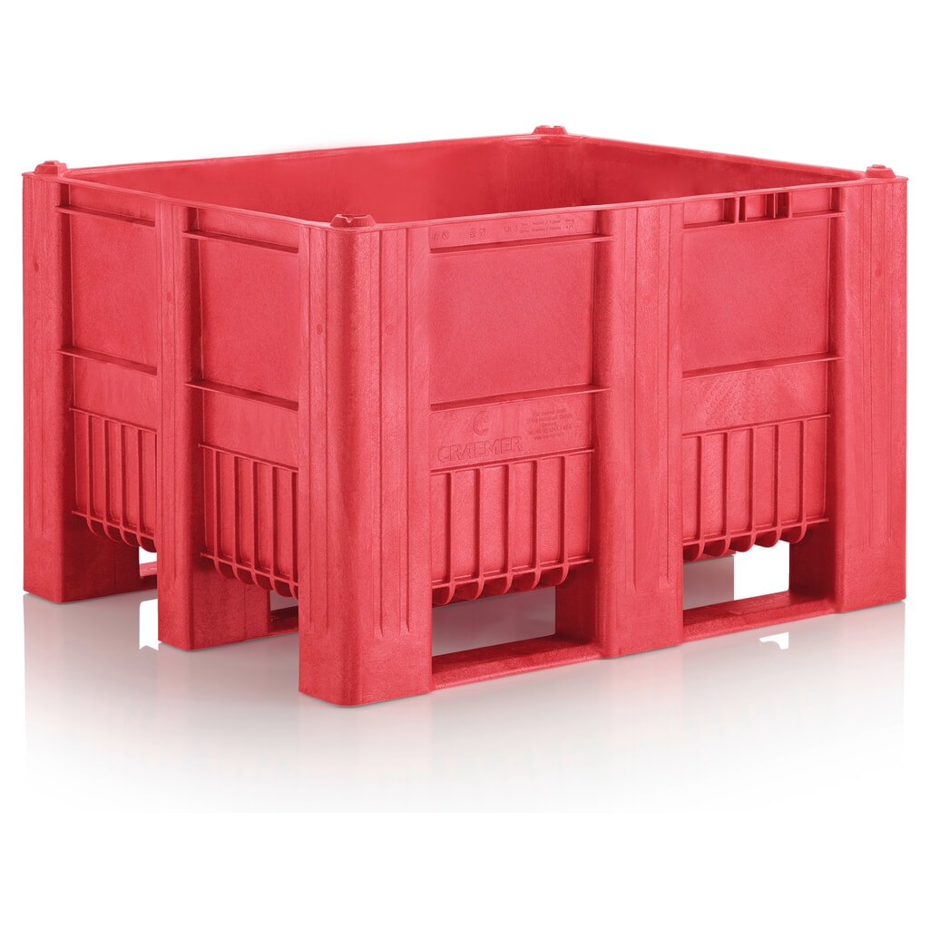 Produktabbildung: CRAEMER Palettenbox, 1.200 x 1.000 x 760 mm, 3 Kufen, rot