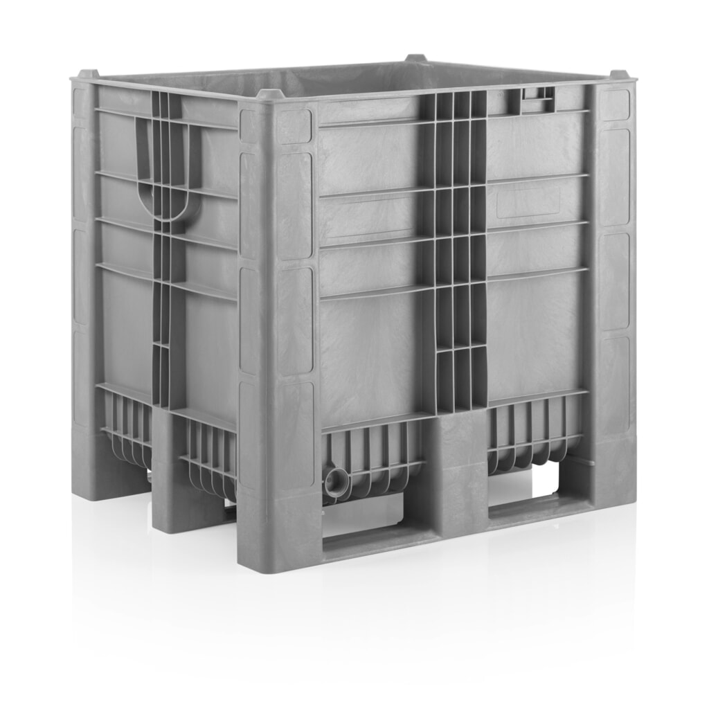 Produktabbildung: CRAEMER Palettenbox High, geschlossene Wände, 1.200 x 1.000 x 1.140 mm, 3 Kufen, grau