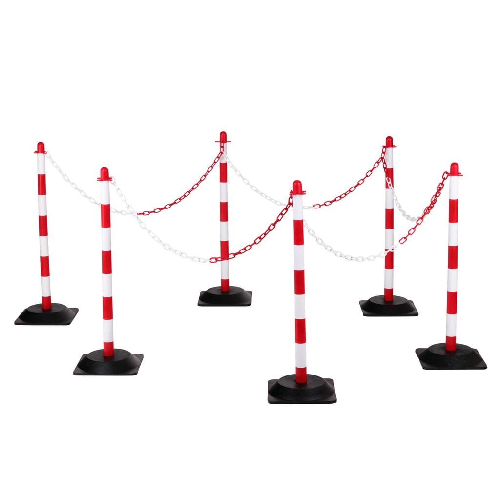 dancop Kettenständer-Set LKP, 10 m Kunststoffkette, rot/weiß, 6 Stk/VE Produktabbildung Nr. 1: dancop Kettenständer-Set LKP, 10 m Kunststoffkette, rot/weiß, 6 Stk/VE