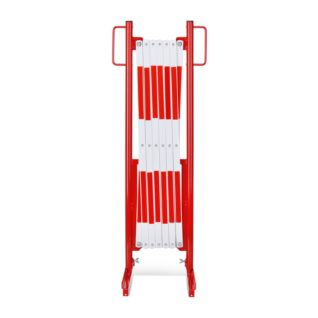 Produktabbildung Nr. 1: dancop Scherengitter, Standfuß beidseitig, Breite 3.600 mm, rot/weiß