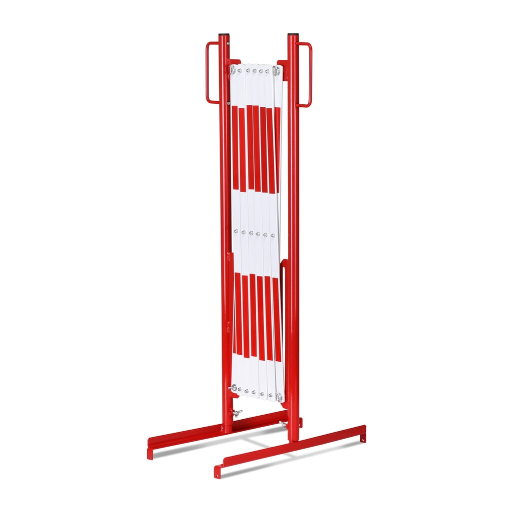 dancop Scherengitter, Standfuß beidseitig, Breite 3.600 mm, rot/weiß Produktabbildung Nr. 2: dancop Scherengitter, Standfuß beidseitig, Breite 3.600 mm, rot/weiß