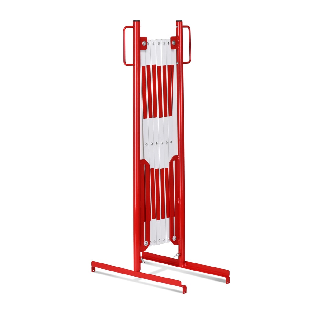 Produktabbildung Nr. 4: dancop Scherengitter, Standfuß beidseitig, Breite 3.600 mm, rot/weiß