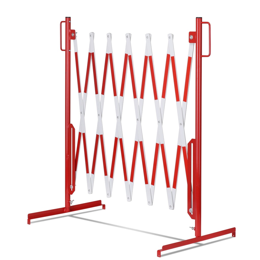 dancop Scherengitter, Standfuß beidseitig, Breite 3.600 mm, rot/weiß Produktabbildung Nr. 6: dancop Scherengitter, Standfuß beidseitig, Breite 3.600 mm, rot/weiß