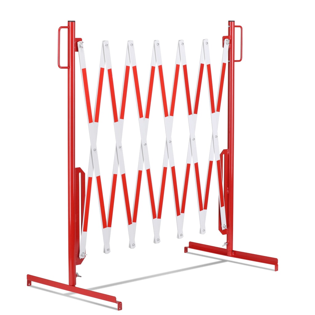 dancop Scherengitter, Standfuß beidseitig, Breite 3.600 mm, rot/weiß Produktabbildung Nr. 8: dancop Scherengitter, Standfuß beidseitig, Breite 3.600 mm, rot/weiß