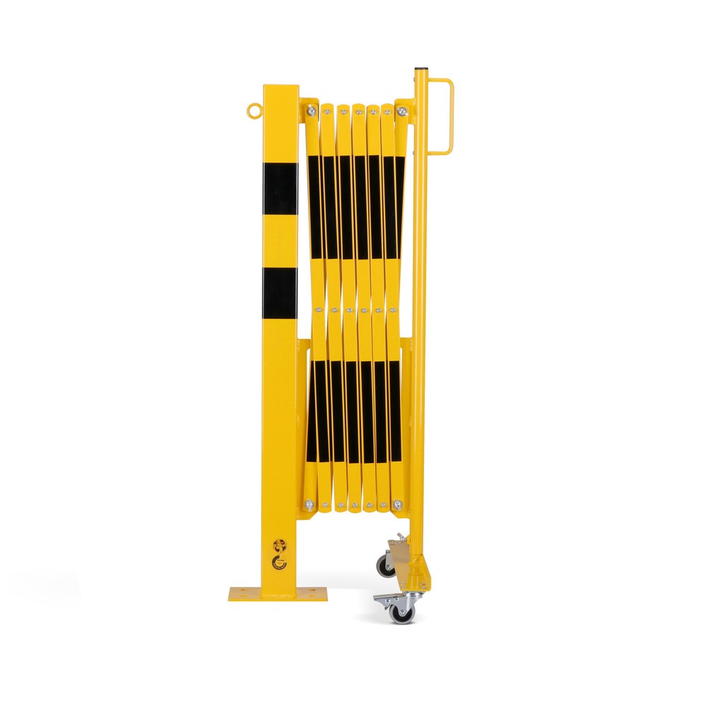 Produktabbildung: dancop Scherengitter, 1 Rollenfuß, 1 Absperrpfosten, Breite 3.600 mm, gelb/schwarz