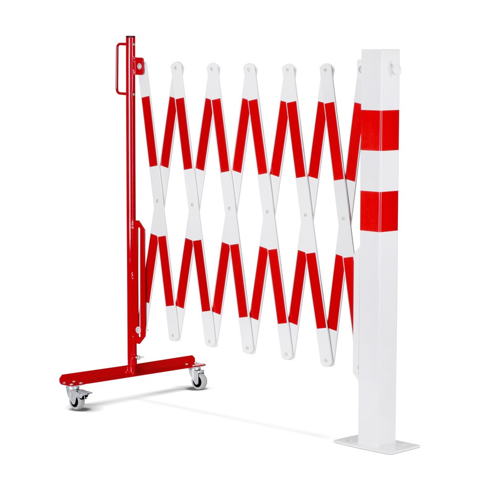 Produktabbildung Nr. 7: dancop Scherengitter, 1 Rollenfuß, 1 Absperrpfosten, Breite 4.000 mm, rot/weiß