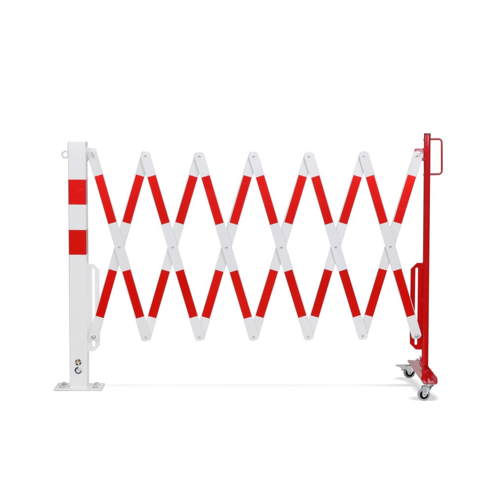 Produktabbildung Nr. 12: dancop Scherengitter, 1 Rollenfuß, 1 Absperrpfosten, Breite 4.000 mm, rot/weiß