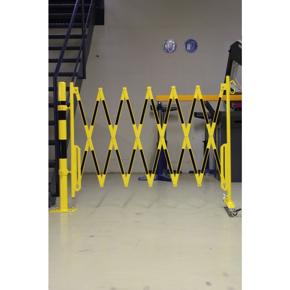 Produktabbildung Nr. 3: dancop Scherengitter, 1 Rollenfuß, 1 Pfostenbefestigung für Ø 60 mm, Breite 3.600 mm, gelb/schwarz