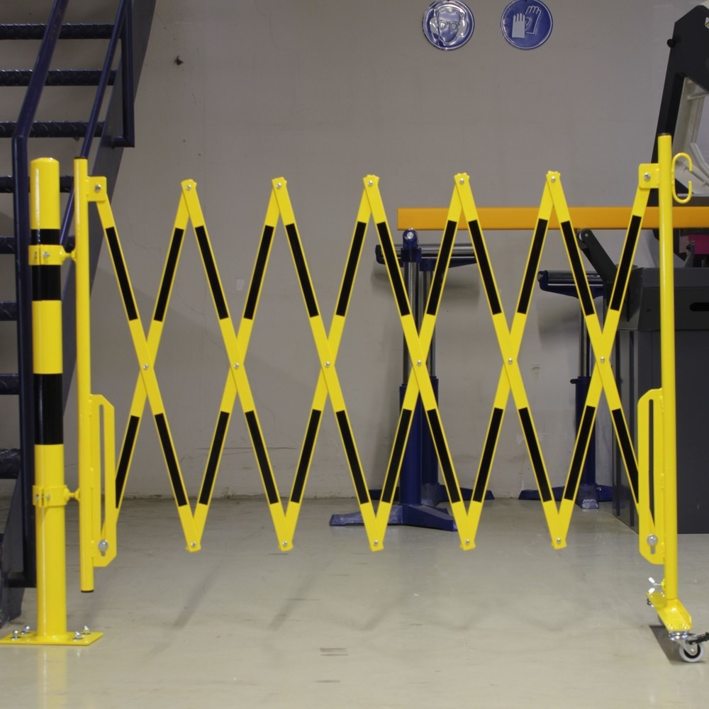 Produktabbildung Nr. 4: dancop Scherengitter, 1 Rollenfuß, 1 Pfostenbefestigung für Ø 60 mm, Breite 3.600 mm, gelb/schwarz