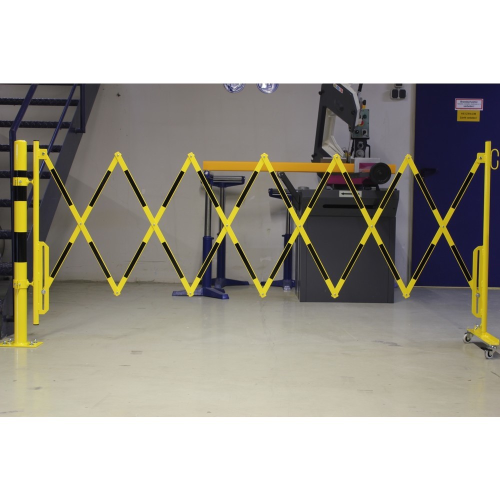 Produktabbildung Nr. 5: dancop Scherengitter, 1 Rollenfuß, 1 Pfostenbefestigung für Ø 60 mm, Breite 3.600 mm, gelb/schwarz