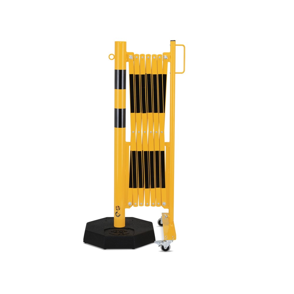 Produktabbildung Nr. 1: dancop Scherengitter, 1 Rollenfuß, 1 Standpfosten, Breite 3.600 mm, gelb/schwarz