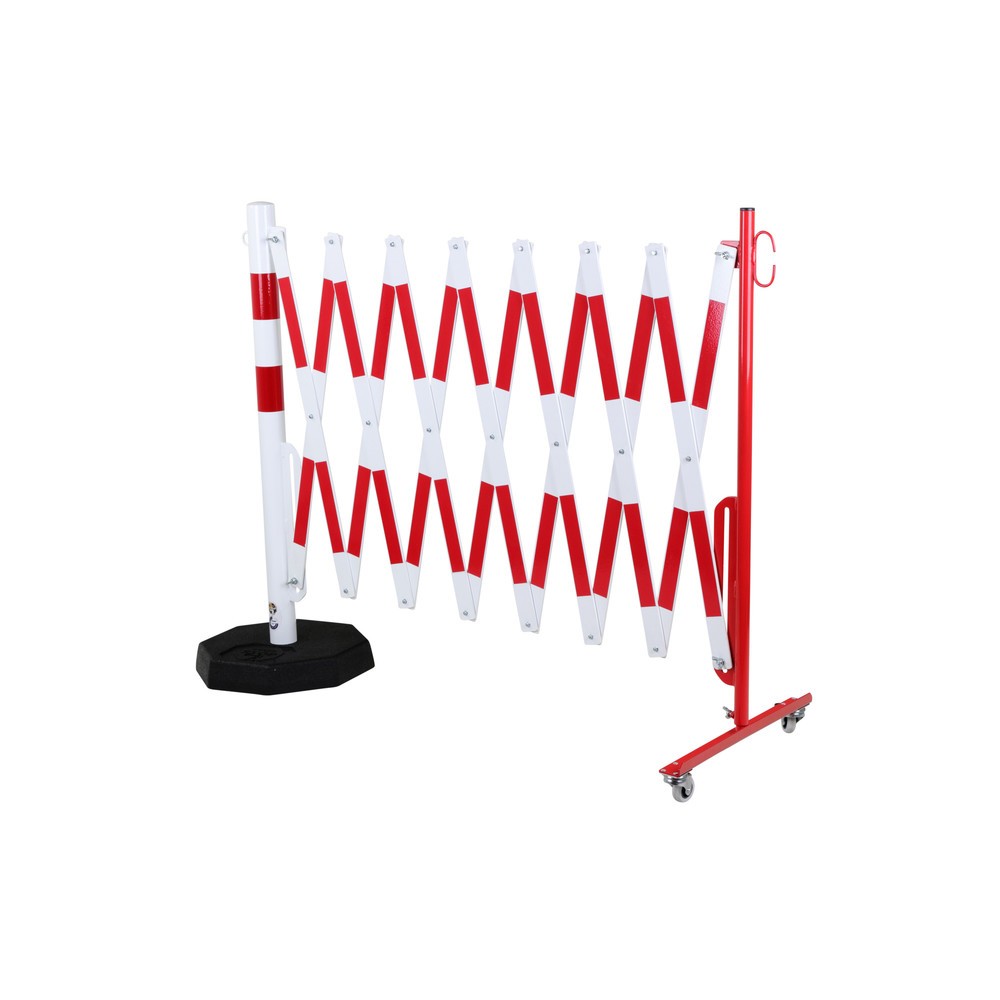 Produktabbildung Nr. 2: dancop Scherengitter, 1 Rollenfuß, 1 Standpfosten, Breite 4.000 mm, rot/weiß