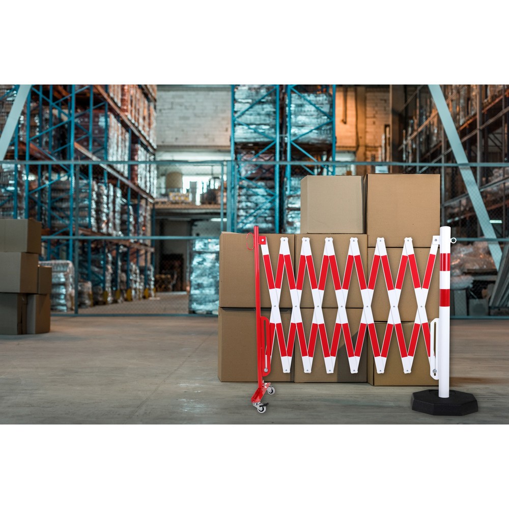 Produktabbildung Nr. 4: dancop Scherengitter, 1 Rollenfuß, 1 Standpfosten, Breite 4.000 mm, rot/weiß