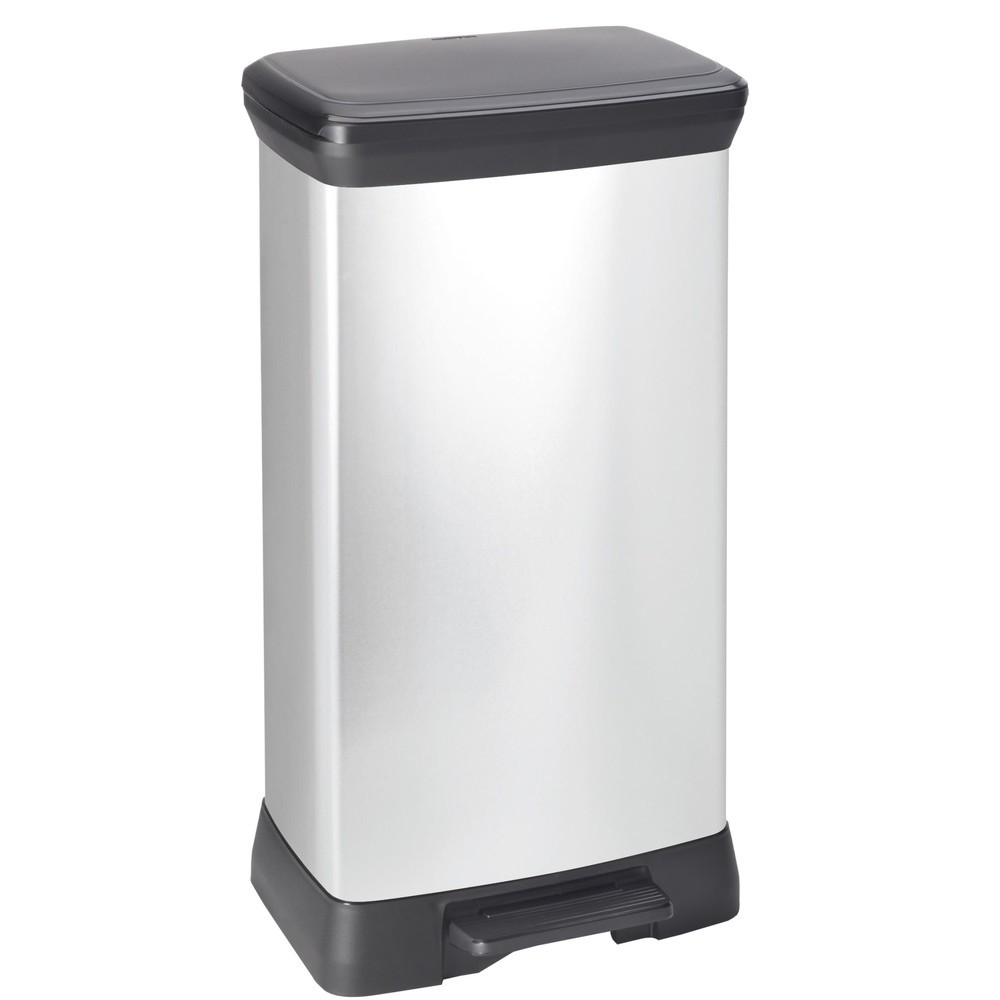 Produktabbildung: DECOBIN Tritt-Abfallbehälter Duo, rechteckig, 2x23 Liter, silber/schwarz