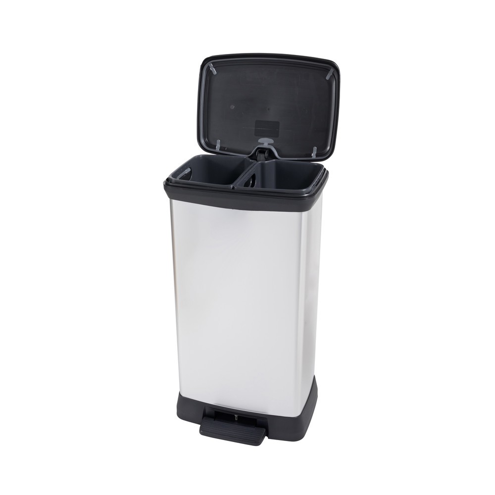 Produktabbildung Nr. 2: DECOBIN Tritt-Abfallbehälter Duo, rechteckig, 2x23 Liter, silber/schwarz