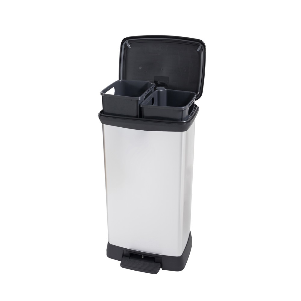 Produktabbildung Nr. 3: DECOBIN Tritt-Abfallbehälter Duo, rechteckig, 2x23 Liter, silber/schwarz