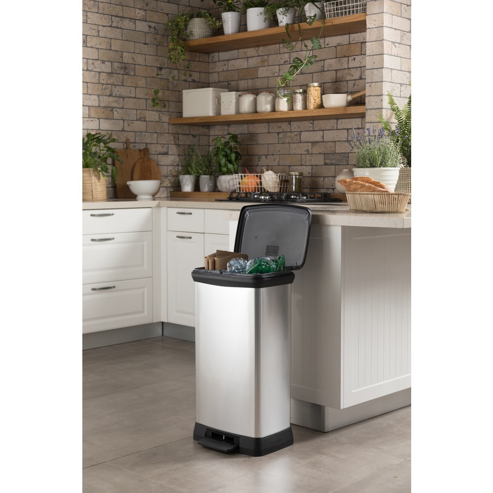 Produktabbildung Nr. 10: DECOBIN Tritt-Abfallbehälter Duo, rechteckig, 2x23 Liter, silber/schwarz