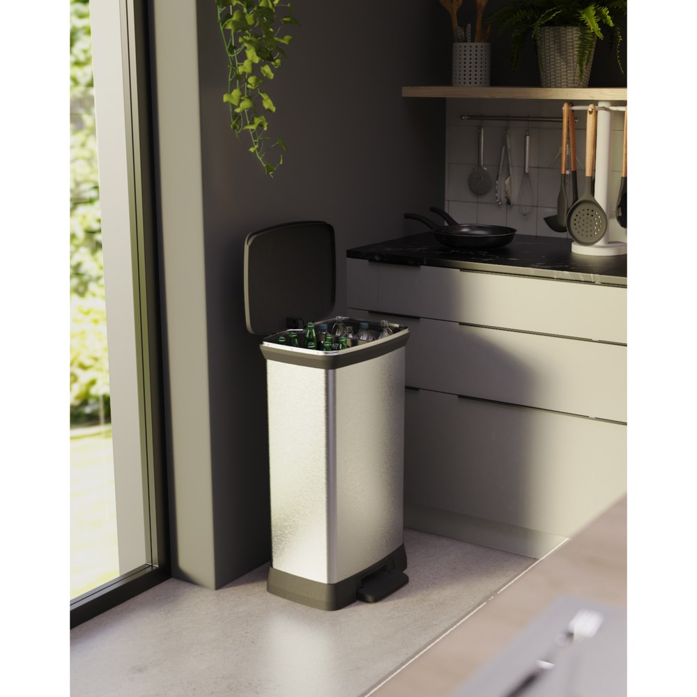 Produktabbildung Nr. 11: DECOBIN Tritt-Abfallbehälter Duo, rechteckig, 2x23 Liter, silber/schwarz