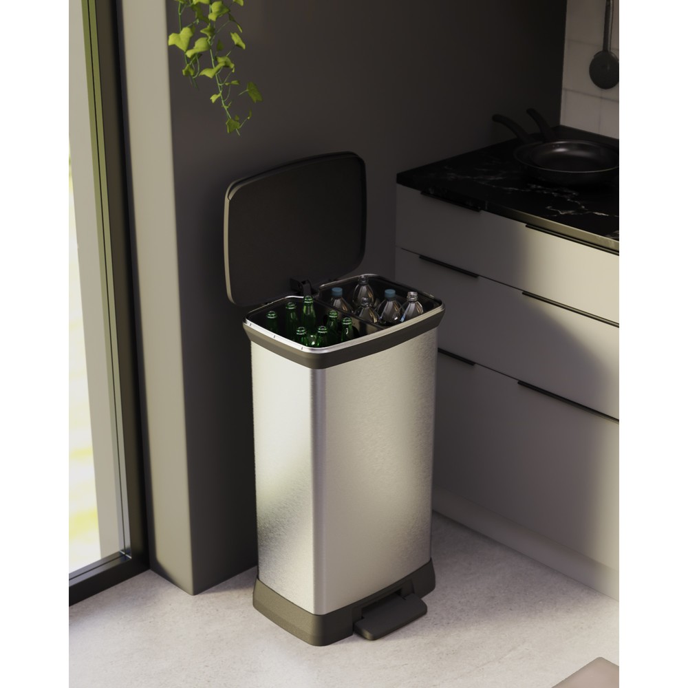 Produktabbildung Nr. 12: DECOBIN Tritt-Abfallbehälter Duo, rechteckig, 2x23 Liter, silber/schwarz