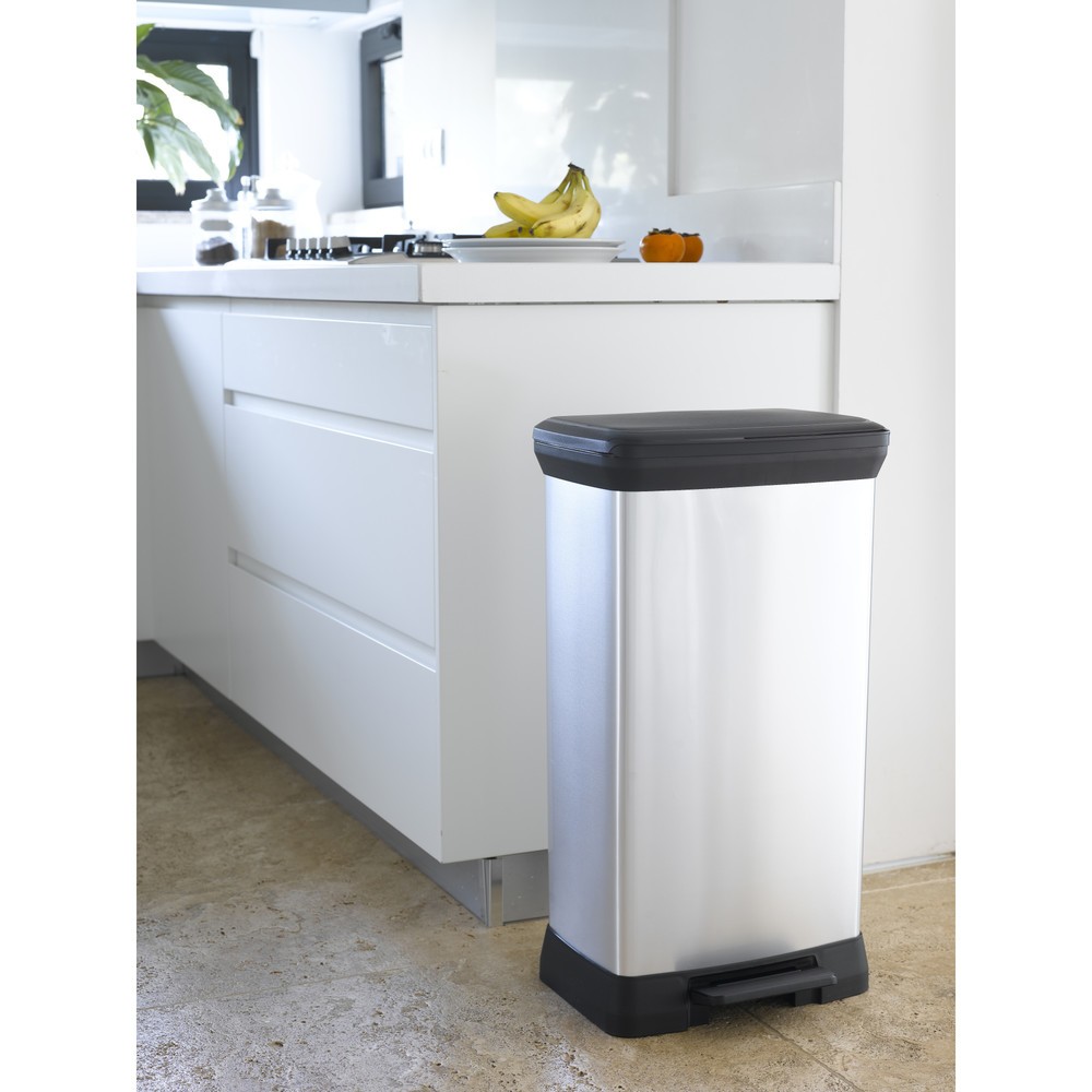 Produktabbildung Nr. 13: DECOBIN Tritt-Abfallbehälter Duo, rechteckig, 2x23 Liter, silber/schwarz
