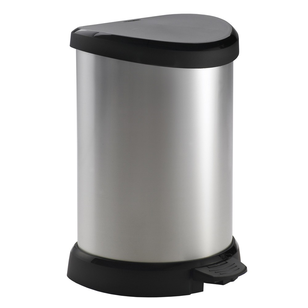 Produktabbildung Nr. 1: DECOBIN Tritt-Abfallbehälter, halbrund, 15 Liter, silber/schwarz
