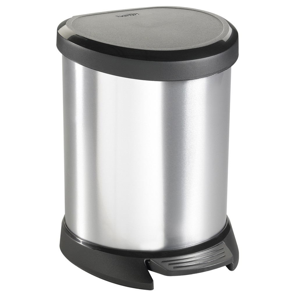 Produktabbildung: DECOBIN Tritt-Abfallbehälter, halbrund, 5 Liter, silber/schwarz