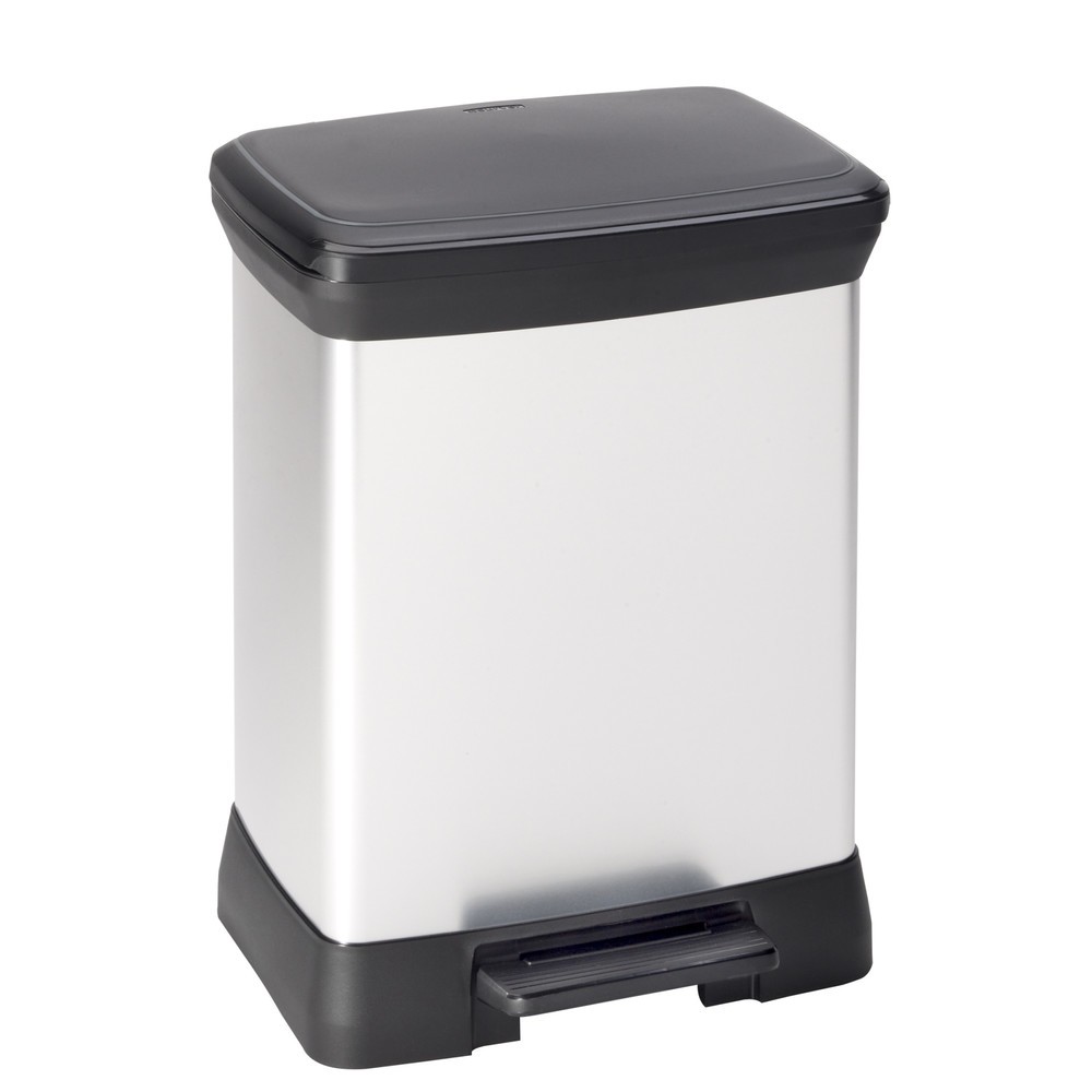 Produktabbildung: DECOBIN Tritt-Abfallbehälter, rechteckig, 30 Liter, silber/schwarz