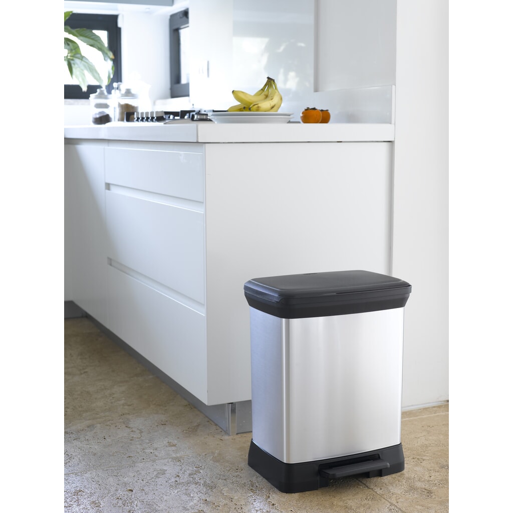 DECOBIN Tritt-Abfallbehälter, rechteckig, 30 Liter, silber/schwarz Produktabbildung Nr. 2: DECOBIN Tritt-Abfallbehälter, rechteckig, 30 Liter, silber/schwarz