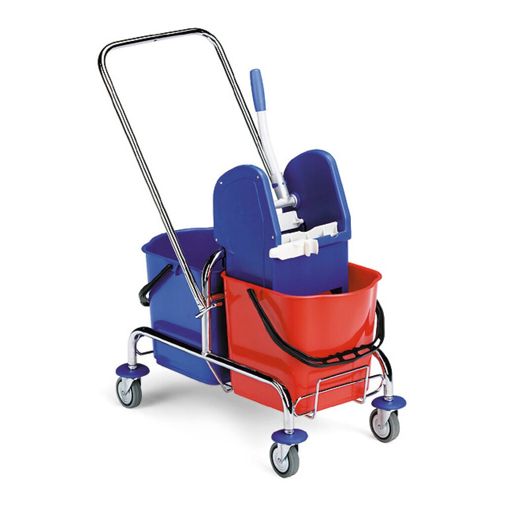 Produktabbildung: Doppel-Fahreimer Chrom II, 2x 25 Liter, Schiebebügel, Mopp-Presse