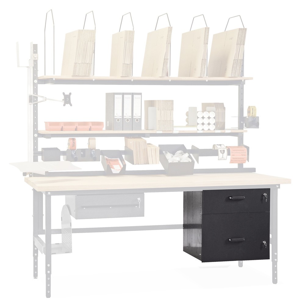 Produktabbildung: Doppelschublade für Packtisch, 1/3, 2/3 geteilt, lichtgrau
