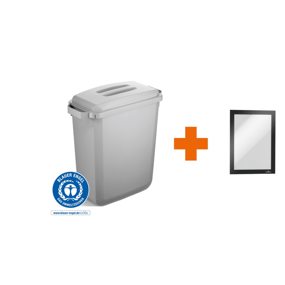Produktabbildung: DURABLE Abfallbehälter DURABIN® ECO 60L mit Deckel + Info-Rahmen DURAFRAME®, grau