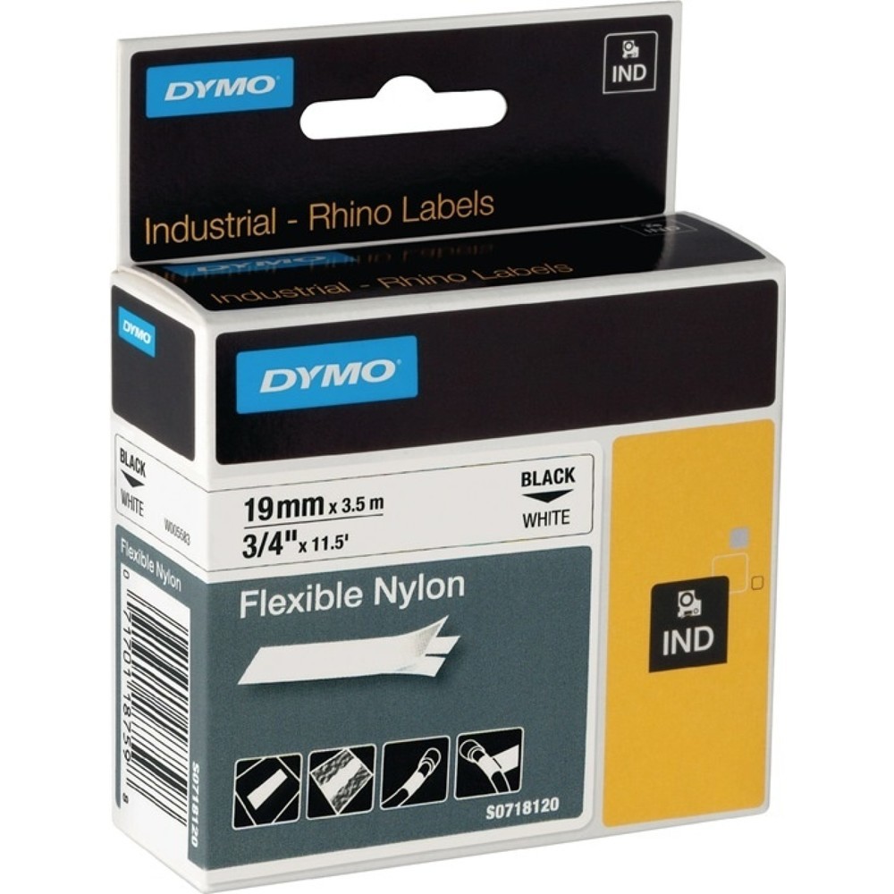 Produktabbildung: DYMO Schriftband, flexibles Nylonband, Bandbreite 19 mm Bandlänge 3,5 m, schwarz auf weiß