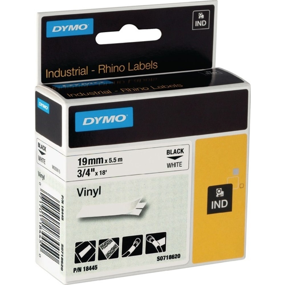 Produktabbildung: DYMO Schriftband, Vinylband, Bandbreite 19 mm Bandlänge 5,5 m, schwarz auf weiß