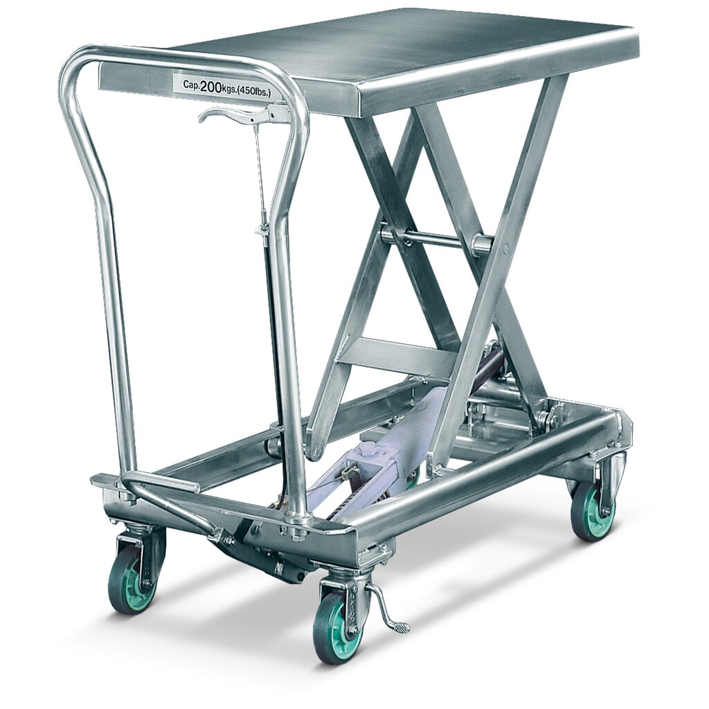 Edelstahl-Scheren-Hubtischwagen, TK 150 kg, à 700 x 450 mm Produktabbildung: Edelstahl-Scheren-Hubtischwagen, TK 150 kg, à 700 x 450 mm