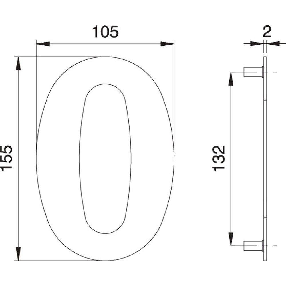 Produktabbildung: EDI Hausnummer Ziffer 0, 150 mm Breite 105 mm, Edelstahl matt