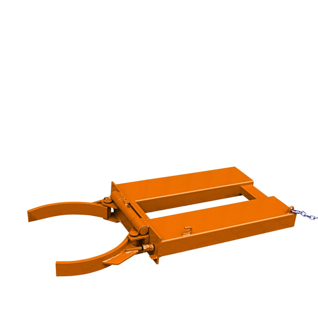 Eichinger® Fassgreifer für 200 l Fässer mit Verriegelungsautomatik, 1 x Fass, reinorange Produktabbildung Nr. 1: Eichinger® Fassgreifer für 200 l Fässer mit Verriegelungsautomatik, 1 x Fass, reinorange
