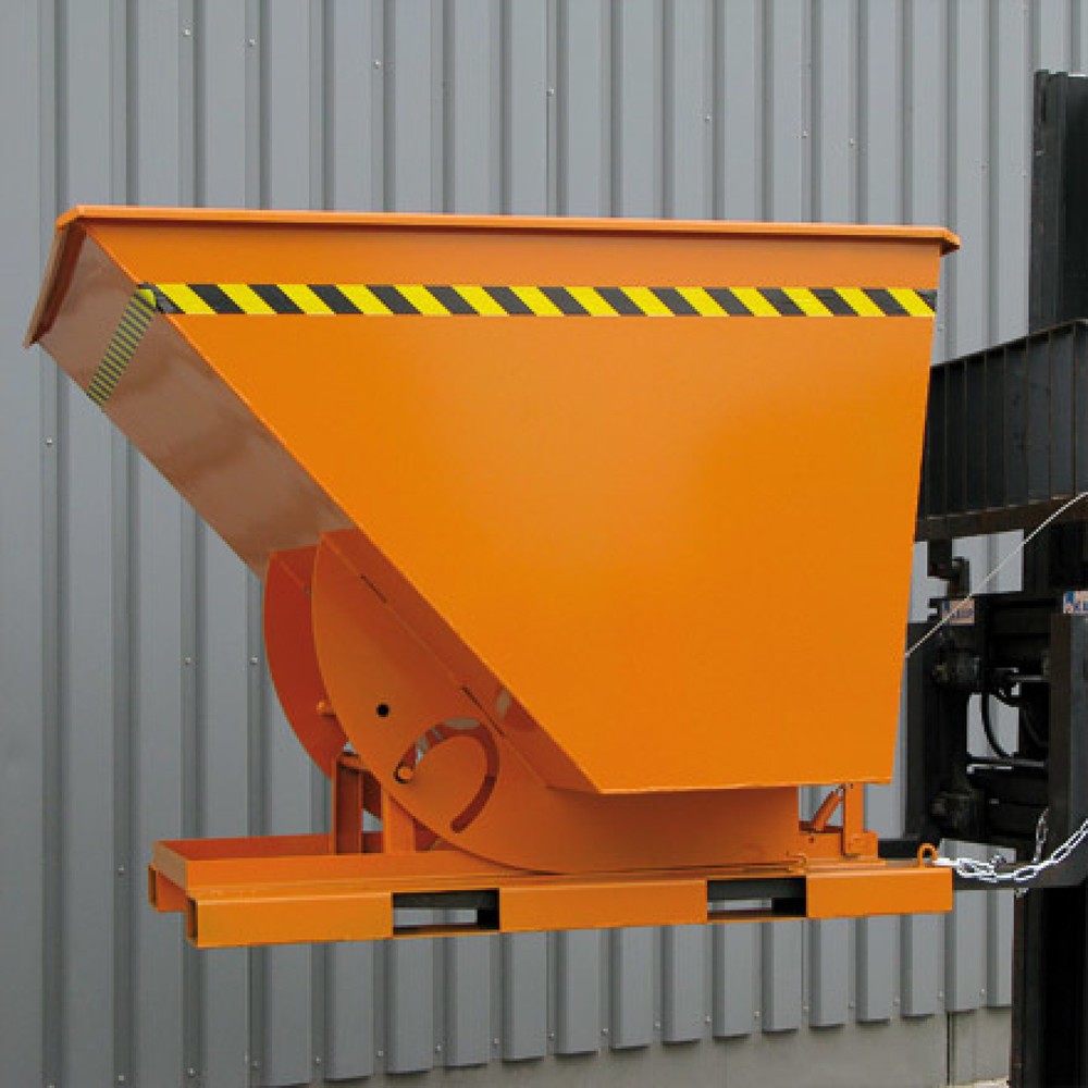 Produktabbildung Nr. 6: Eichinger® Kippbehälter in hoher Bauhöhe, quer zur und in Fahrtrichtung kippbar, 1000 kg, 750 Liter, reinorange