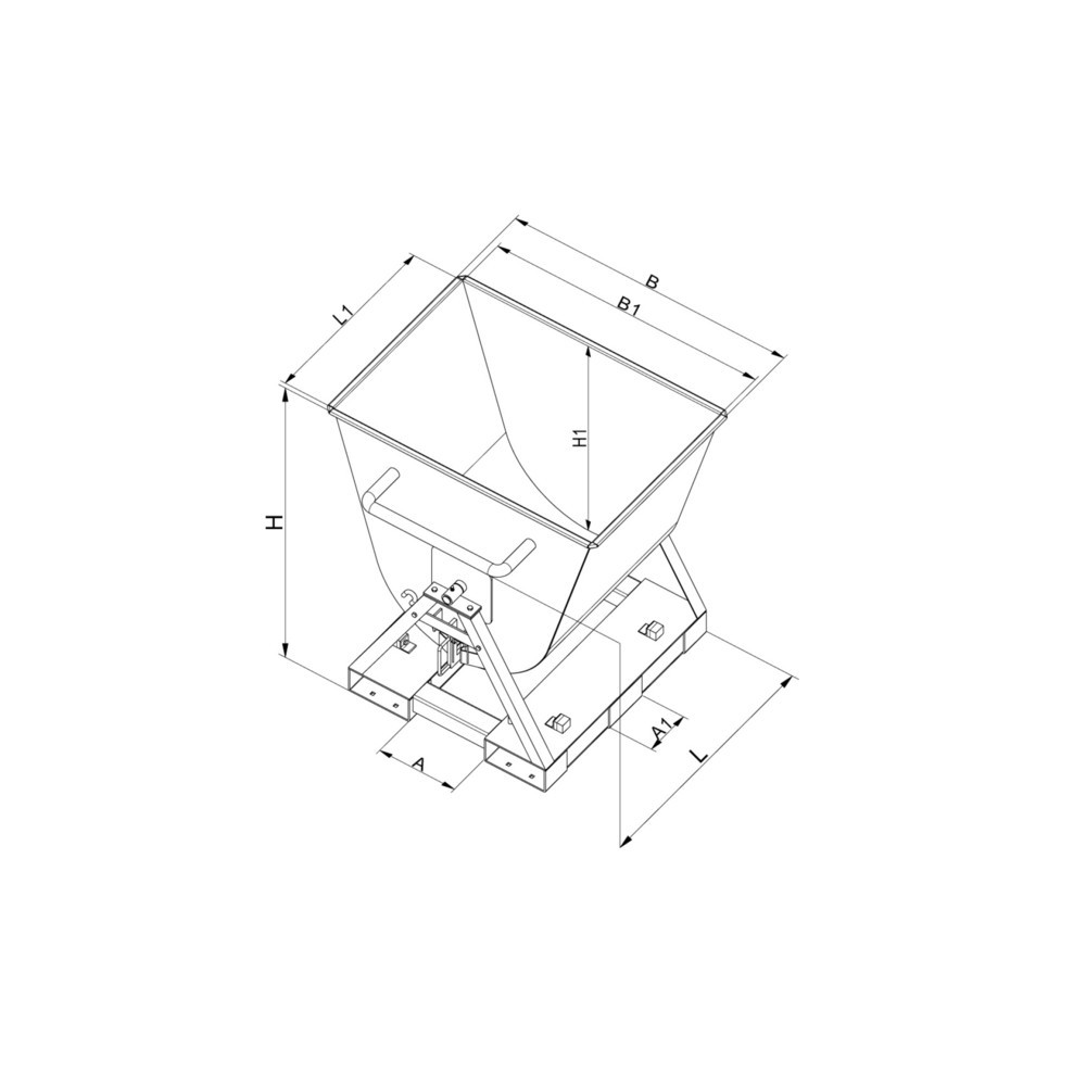 Produktabbildung Nr. 3: Eichinger® Kippmulde 2-seitig kippbar, von 4 Seiten anfahrbar, 500 kg, 600 Liter reinorange