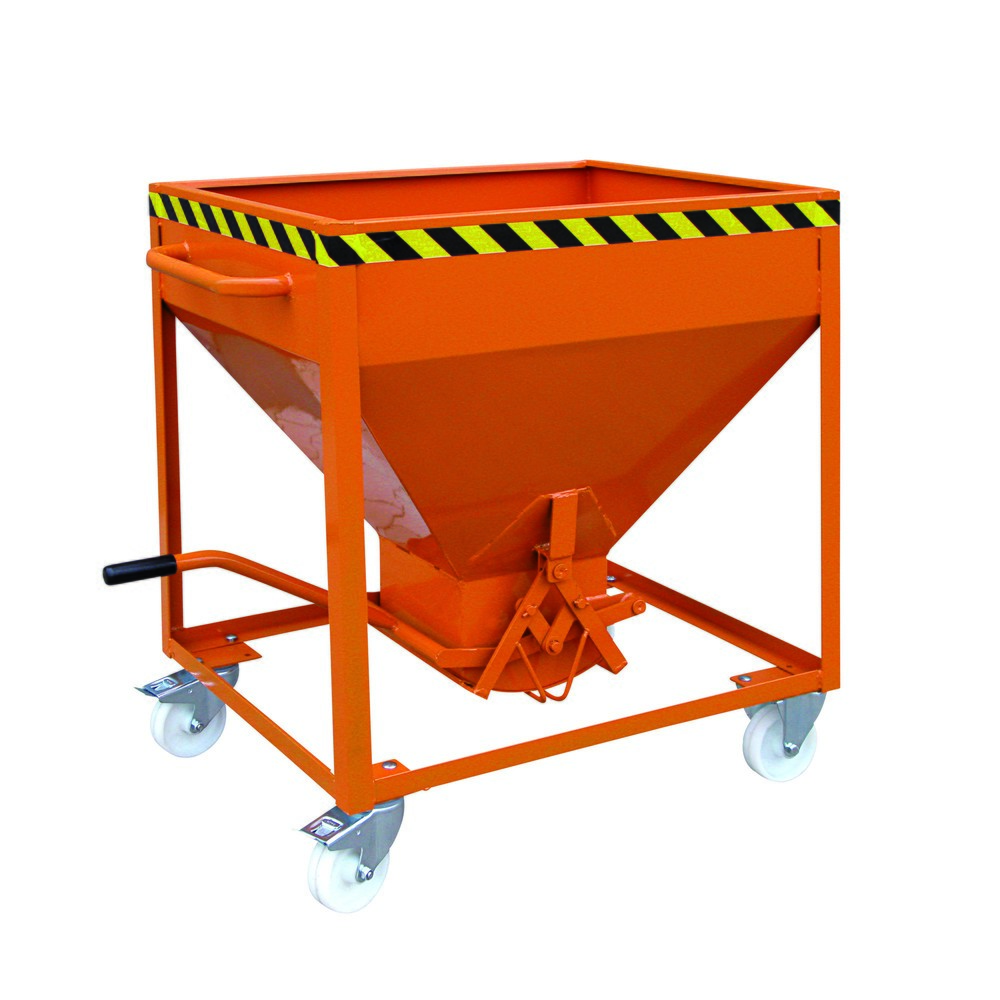 Produktabbildung: Eichinger® Silobehälter auf Rollen, mittigem, per Hebel bedienbarem Auslauf, 600 Liter reinorange