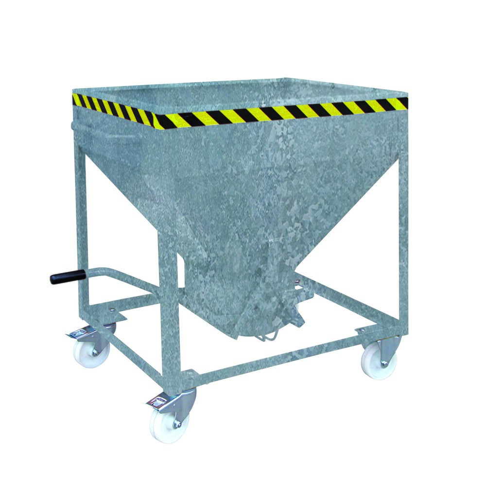Produktabbildung: Eichinger® Silobehälter auf Rollen, mittigem, per Hebel bedienbarem Auslauf, 600 Liter feuerverzinkt