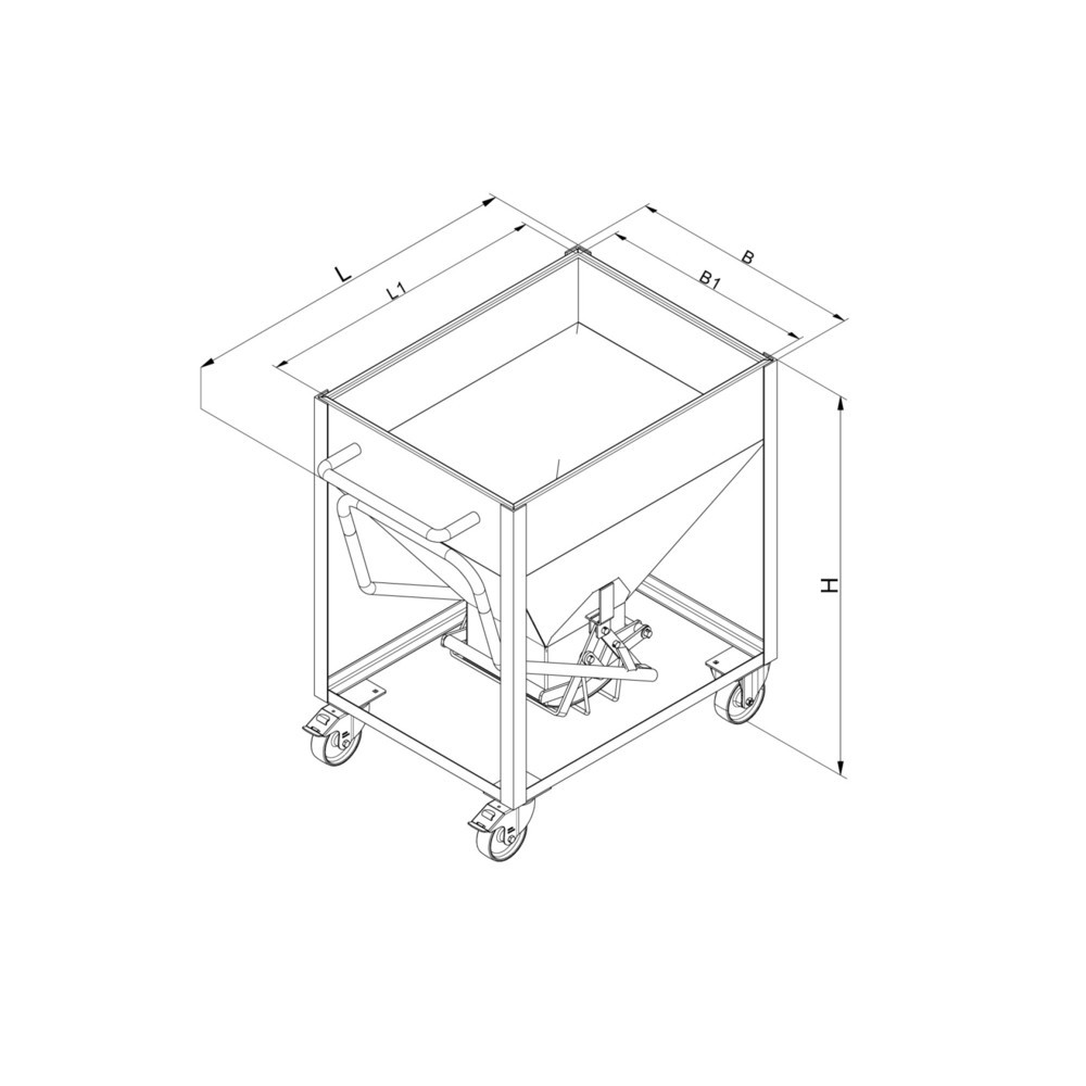 Produktabbildung Nr. 3: Eichinger® Silobehälter auf Rollen, mittigem, per Hebel bedienbarem Auslauf, 600 Liter reinorange