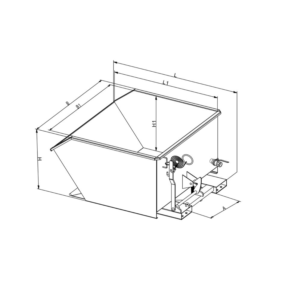 Produktabbildung Nr. 4: Eichinger® Späne-Kippbehälter mit Siebeinsatz und Ablasshahn, 1000 kg, 300 Liter, enzianblau